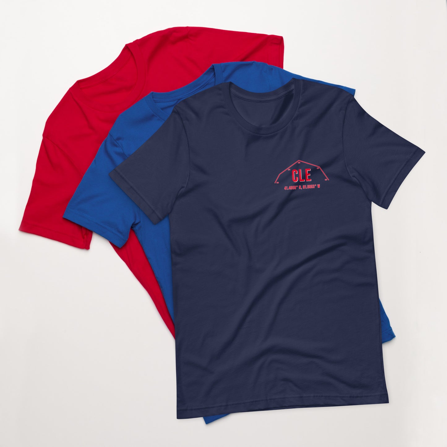 Unisex CLE Outfield Wall T-Shirt | Red | Navy