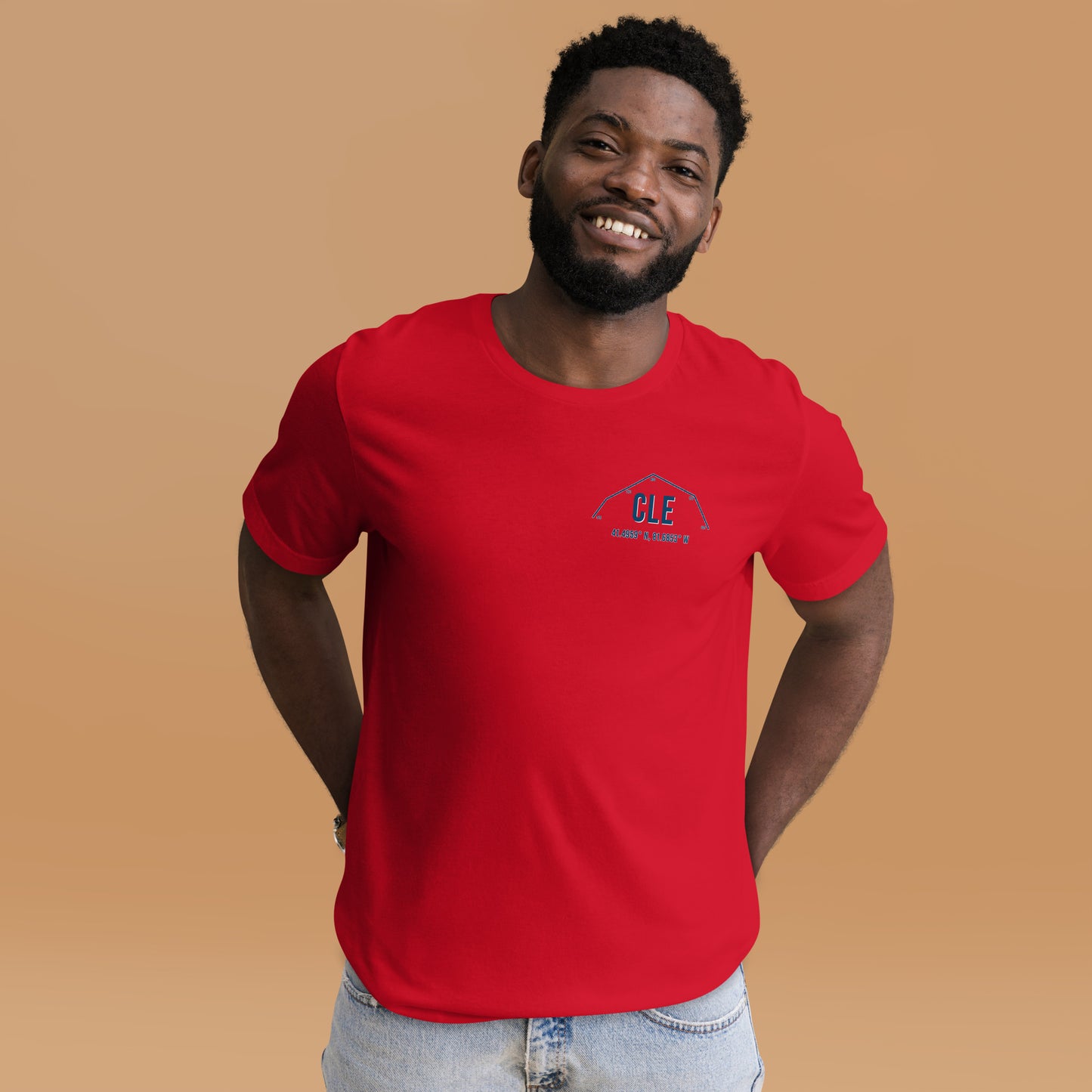 Unisex CLE Outfield Wall T-Shirt | Red | Navy