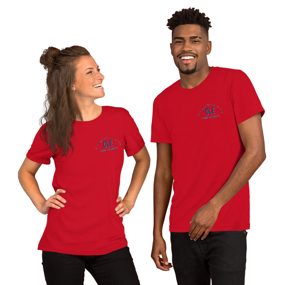 Unisex CLE Outfield Wall T-Shirt | Red | Navy